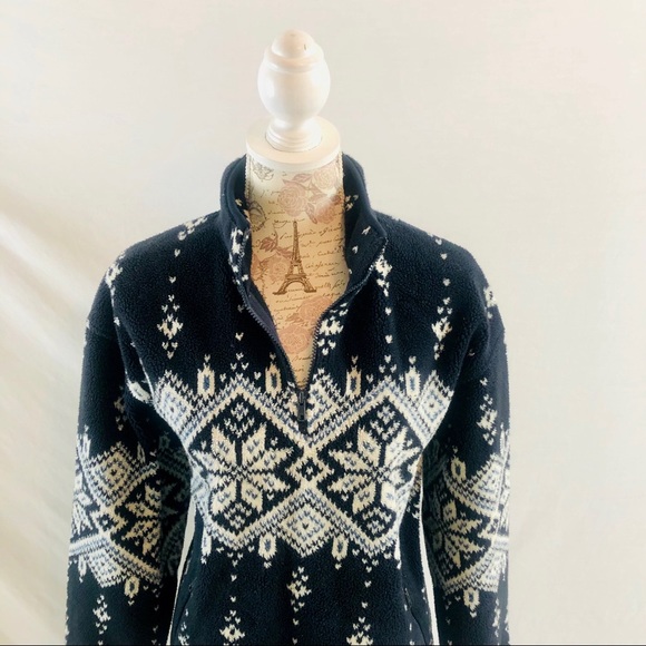 Vintage Eddie Bauer Made in Canada Blue Nordic Pullover Fleece Women Medium - Picture 2 of 9